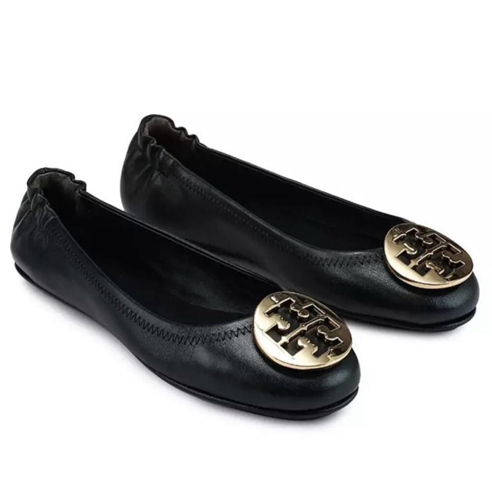 Tory Burch Flat Women's Size 8 Black Leather Slip On Minnie Travel Ballet Shoes
